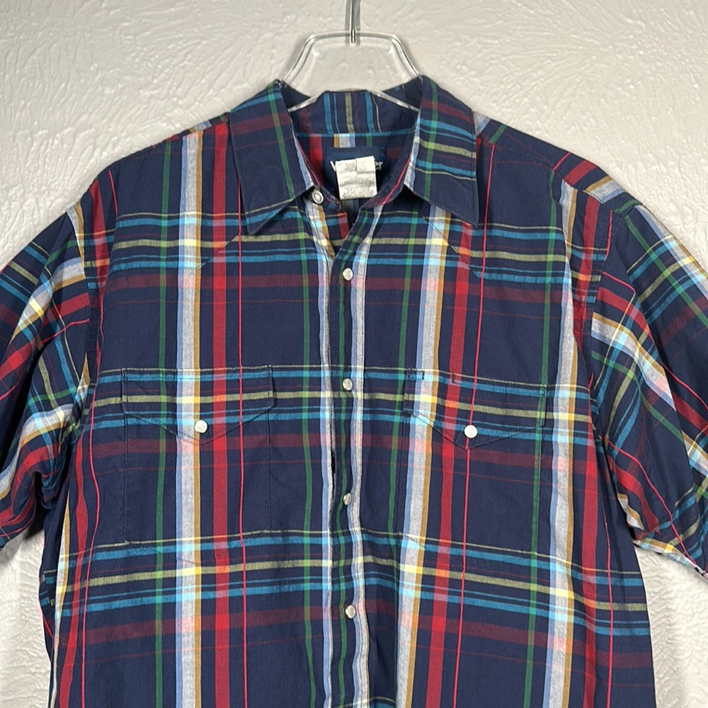 Wrangler Nay Blue Red White Plaid Short Sleeve Button Up Shirt Men's Siz… - Picture 4 of 6